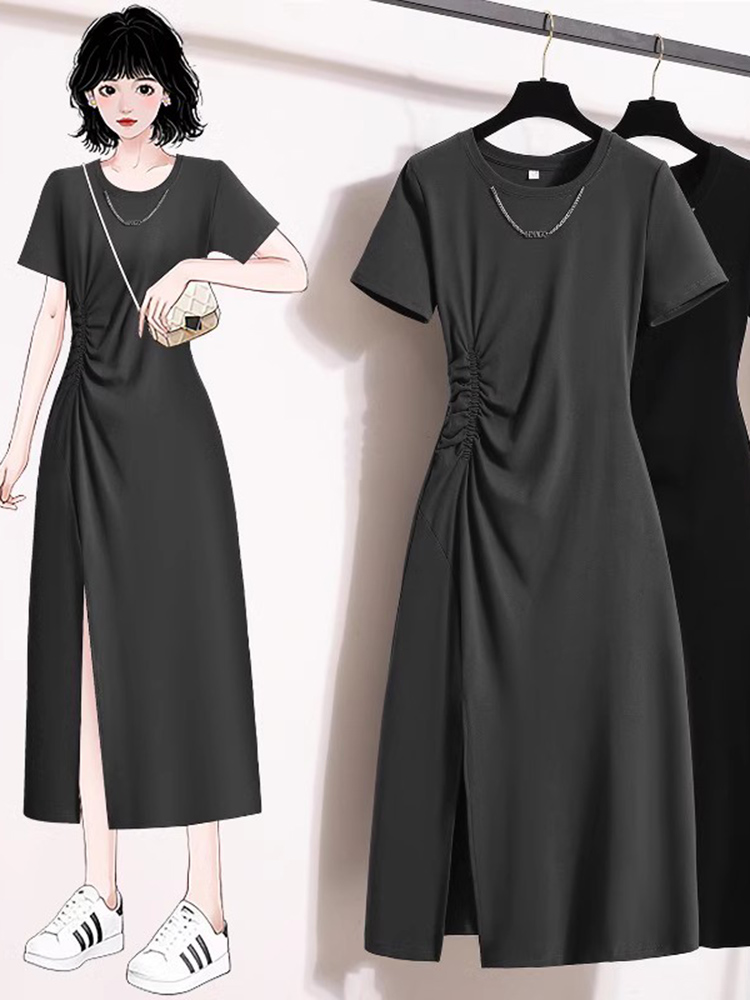 Korean Style A Line Shirt Dress - 캐주얼하고 우아한 반소매 드레스 한국 스타일