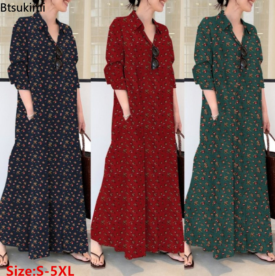 Casual Loose Linen Shirt Dress - 새로운 여성용 프린트 롱 스타일 셔츠