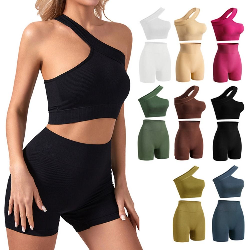 Seamless Ribbed Workout Tank Top - 여성용 캐주얼 심리스 운동복 세트 2개: