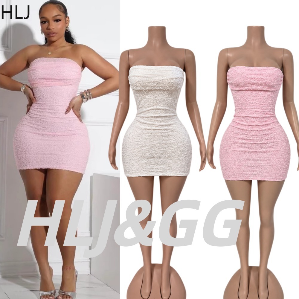 Sparkly Rhinestone Club Party Dress - HLJ 섹시 여성 스트랩리스 미니 드레스,