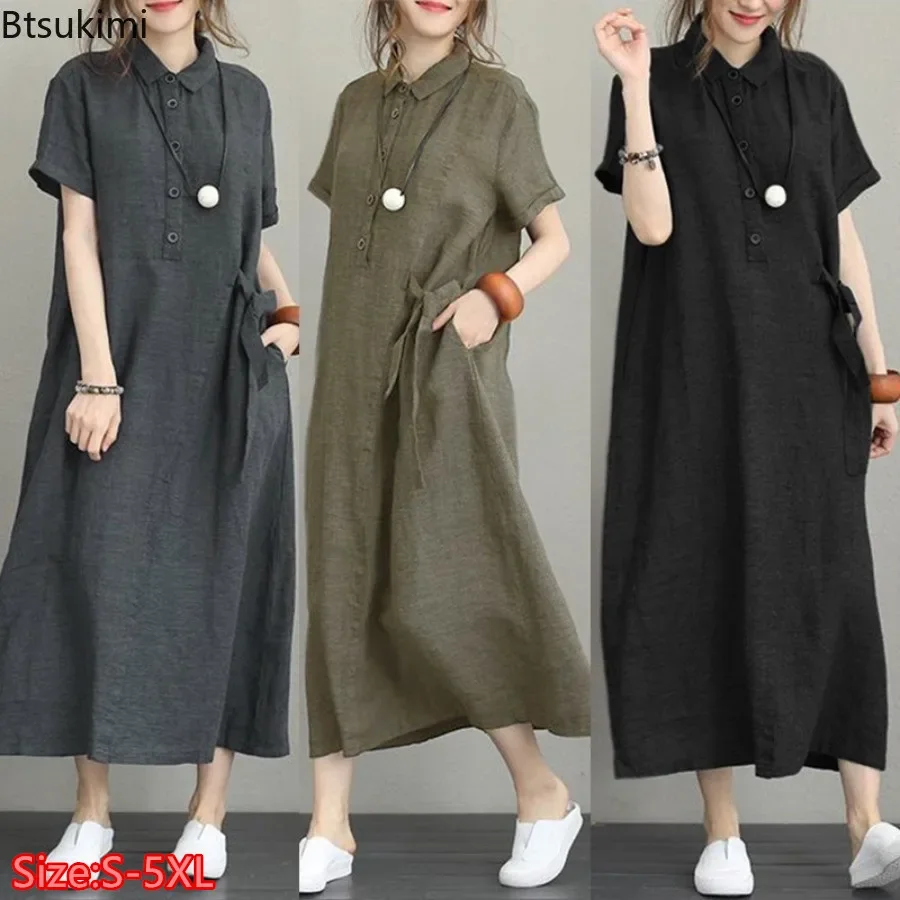 2026 여름 드레스 여성을위한 간단한 빈티지 코튼 린 - Casual Loose Linen Shirt Dress 리뷰 및 가격