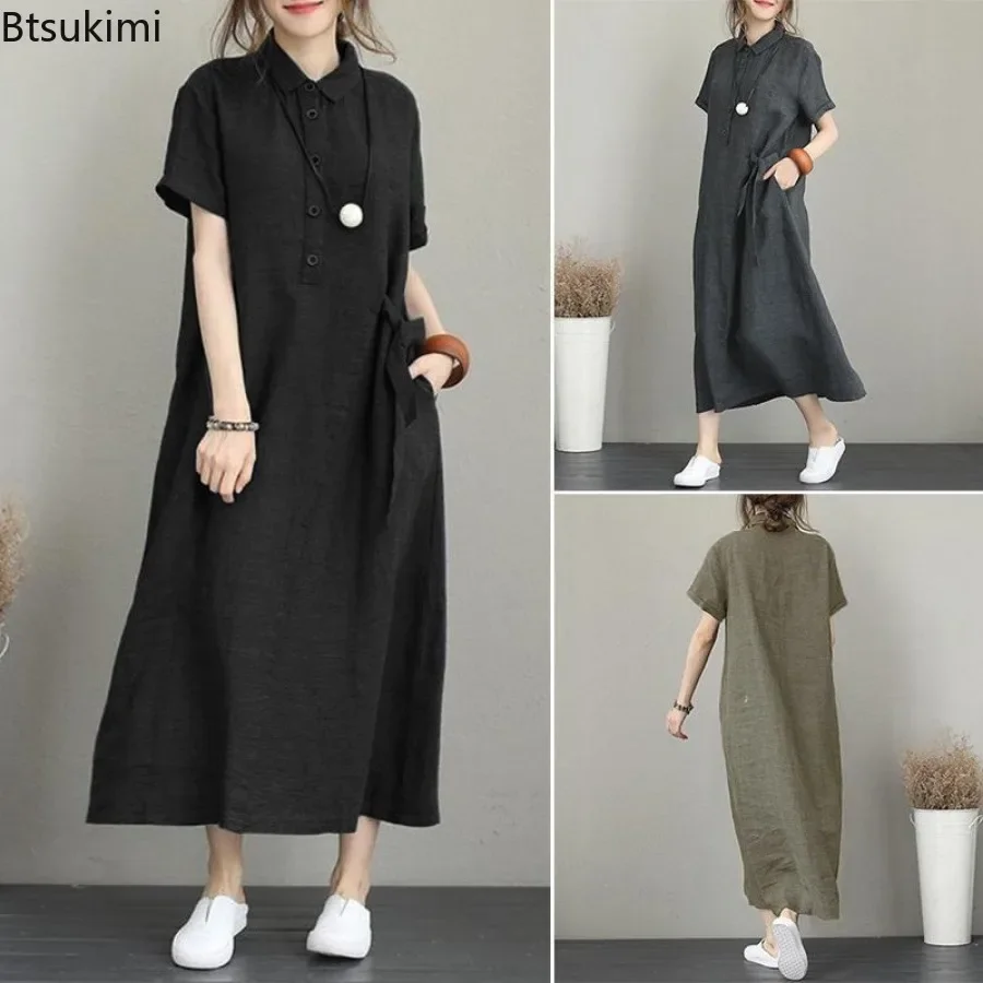2026 여름 드레스 여성을위한 간단한 빈티지 코튼 린 - Casual Loose Linen Shirt Dress 리뷰 및 가격