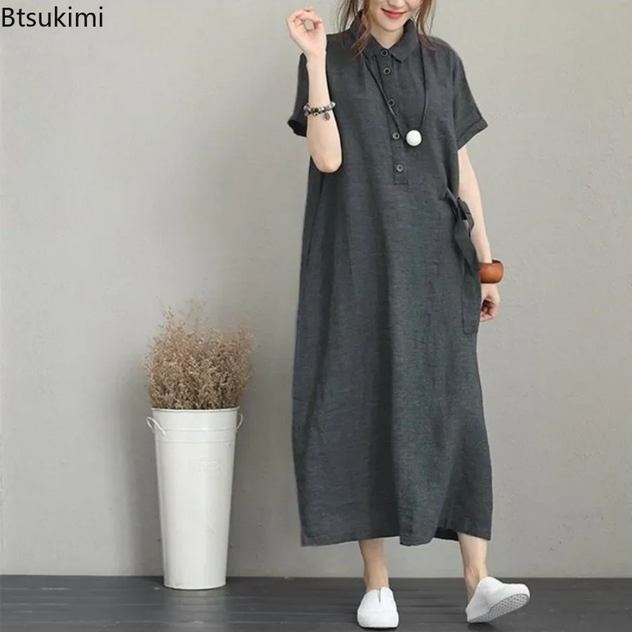 2026 여름 드레스 여성을위한 간단한 빈티지 코튼 린 - Casual Loose Linen Shirt Dress 리뷰 및 가격