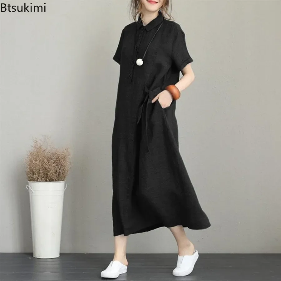 2026 여름 드레스 여성을위한 간단한 빈티지 코튼 린 - Casual Loose Linen Shirt Dress 리뷰 및 가격
