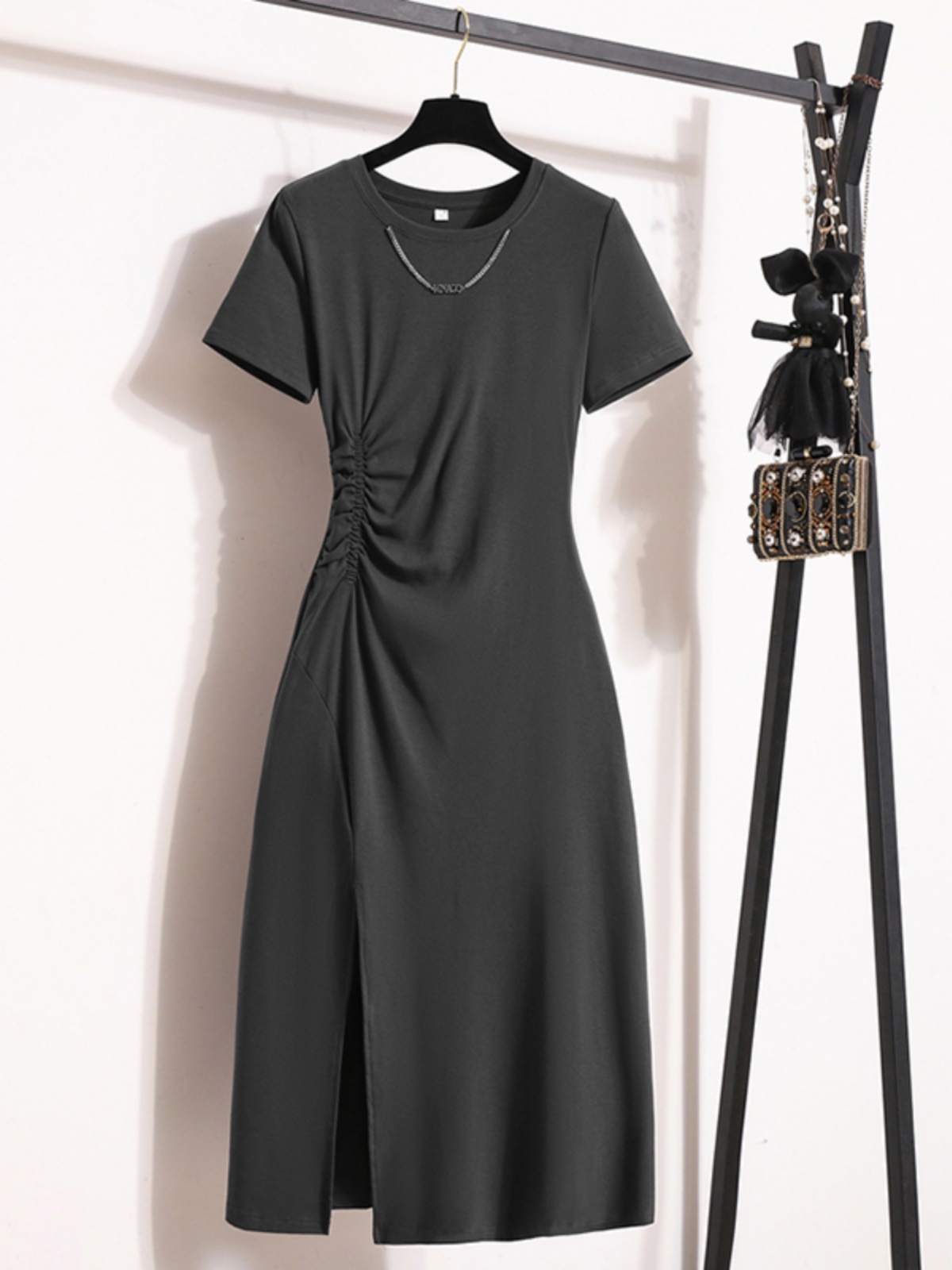 캐주얼하고 우아한 반소매 드레스 한국 스타일 하이웨이스 - Korean Style A Line Shirt Dress 리뷰 및 가격