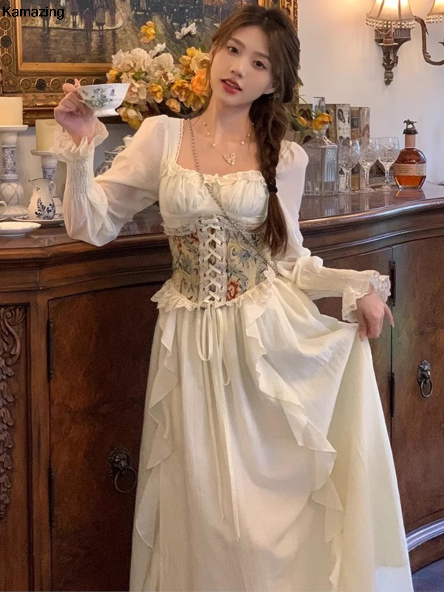 여성용 빈티지 프랑스 코르셋 미디 원피스, 우아한 스퀘 - French Vintage Floral Midi Dress 리뷰 및 가격