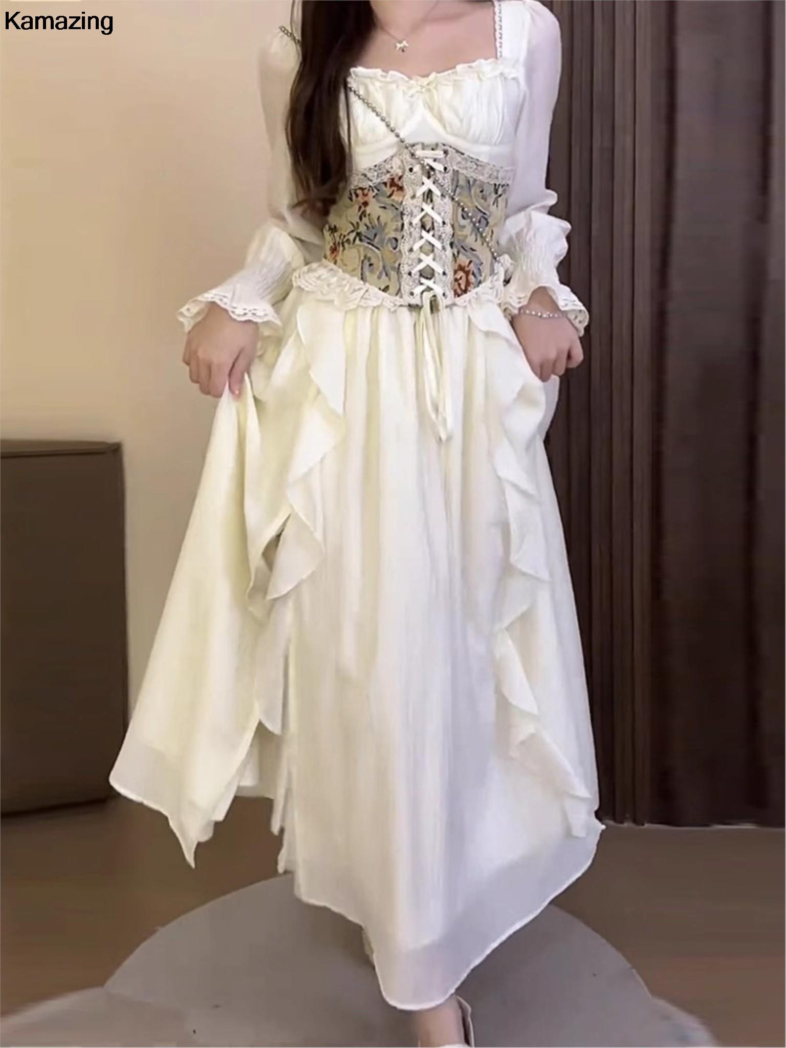 여성용 빈티지 프랑스 코르셋 미디 원피스, 우아한 스퀘 - French Vintage Floral Midi Dress 리뷰 및 가격