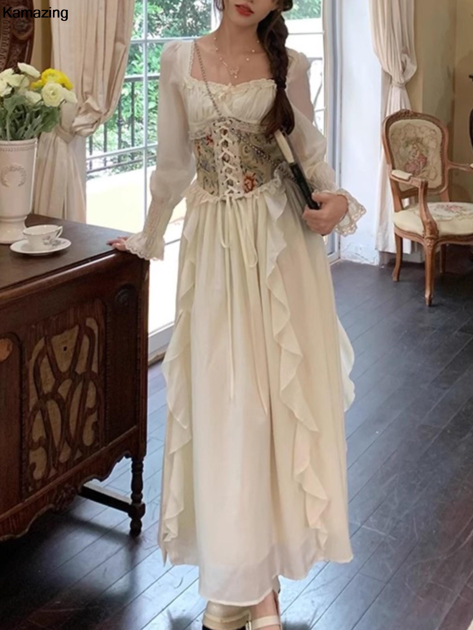 여성용 빈티지 프랑스 코르셋 미디 원피스, 우아한 스퀘 - French Vintage Floral Midi Dress 리뷰 및 가격