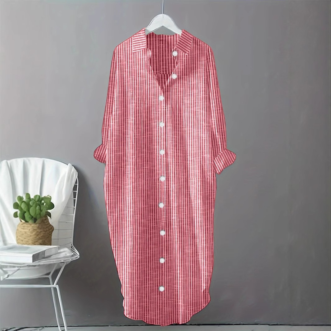 빈티지 코튼 린넨 스트라이프 셔츠 드레스 여성 블라우스 - Casual Loose Linen Shirt Dress 리뷰 및 가격
