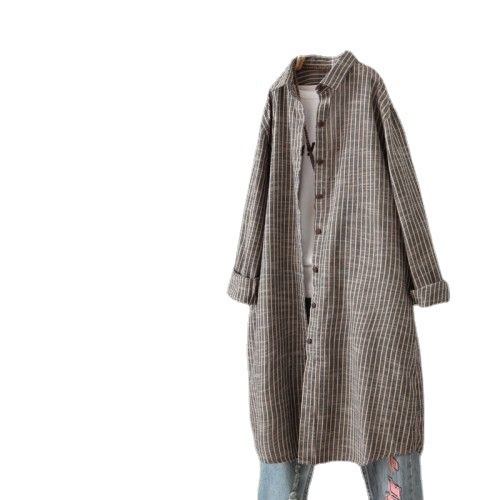 빈티지 코튼 린넨 스트라이프 셔츠 드레스 여성 블라우스 - Casual Loose Linen Shirt Dress 리뷰 및 가격