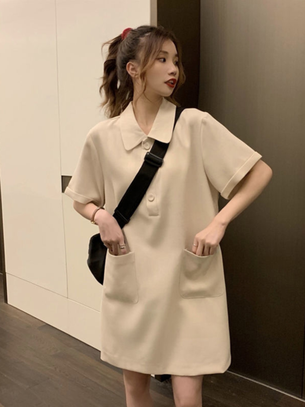 플러스 사이즈 A라인 드레스 칼라 반팔 여름 셔츠 드레 - Korean Style A Line Shirt Dress 리뷰 및 가격