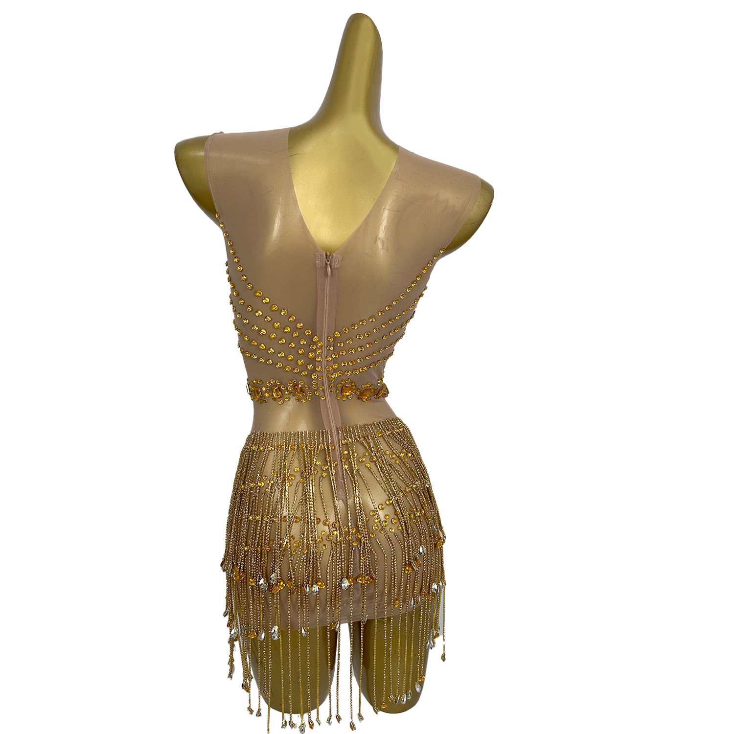 반짝이는 금색 라인스톤 장식의 술 장식이 달린 시스루  - Sparkly Rhinestone Club Party Dress 리뷰 및 가격