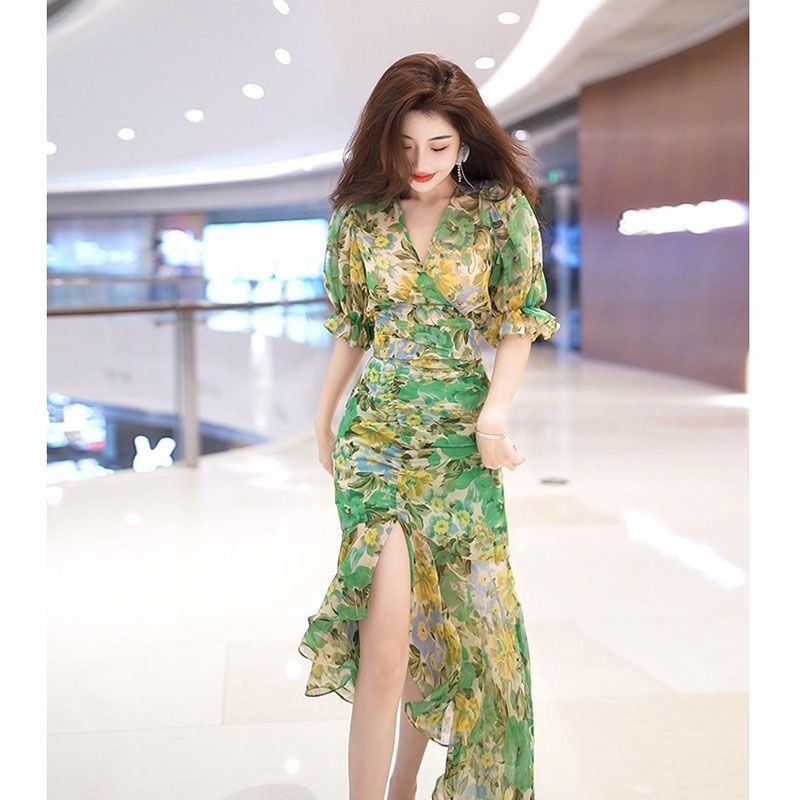 새로운 여름 패션 스타일 허리 포옹 드레스 2025 짙 - French Vintage Floral Midi Dress 리뷰 및 가격