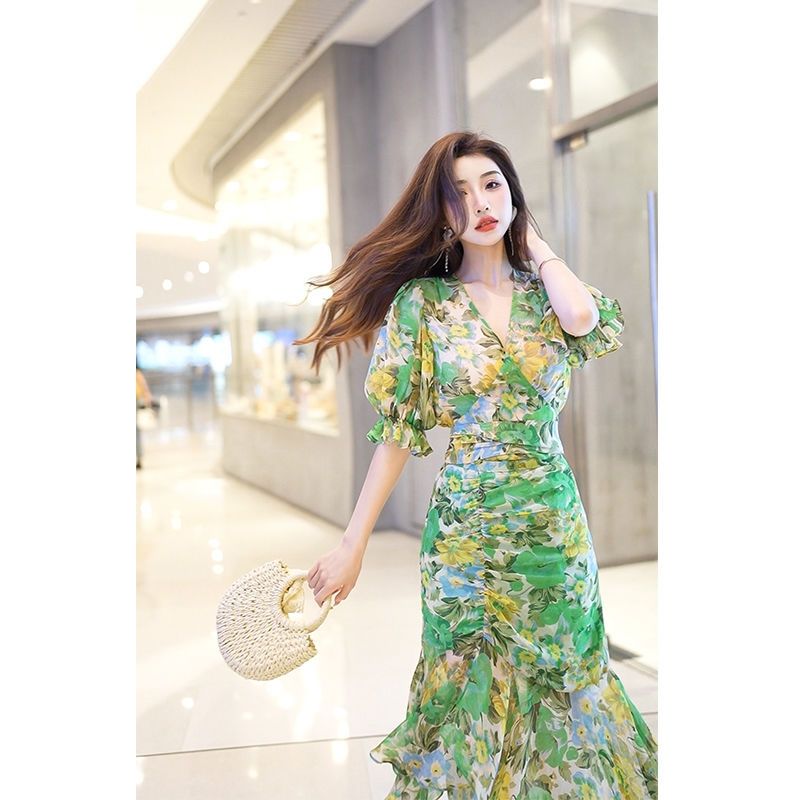 새로운 여름 패션 스타일 허리 포옹 드레스 2025 짙 - French Vintage Floral Midi Dress 리뷰 및 가격