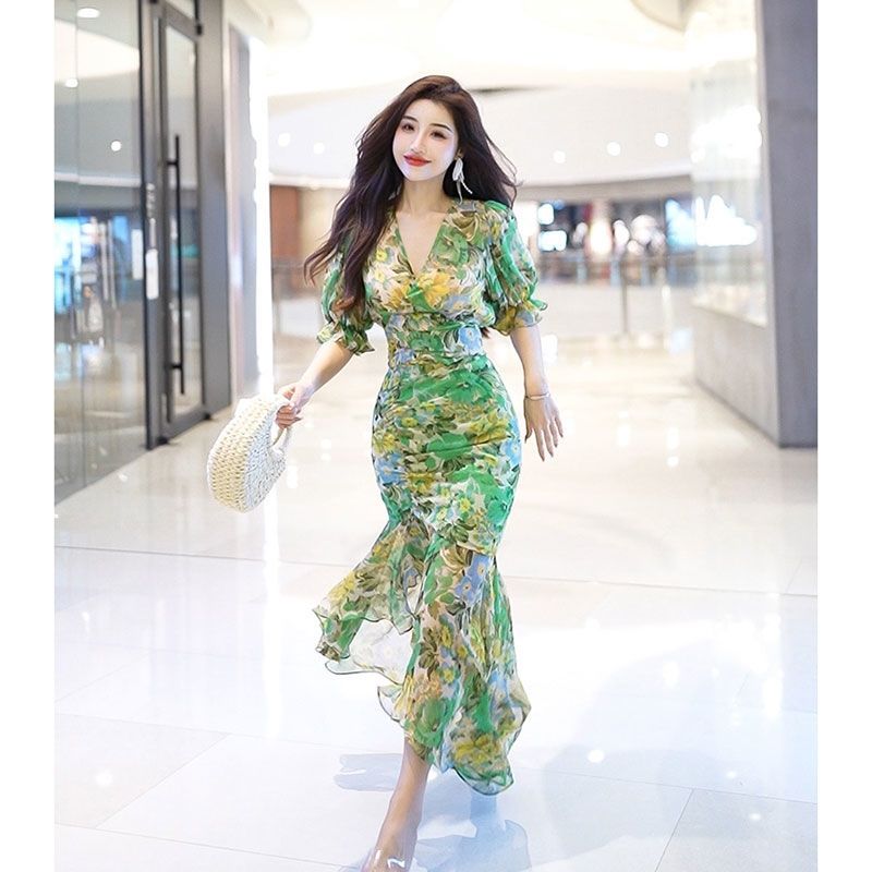 새로운 여름 패션 스타일 허리 포옹 드레스 2025 짙 - French Vintage Floral Midi Dress 리뷰 및 가격