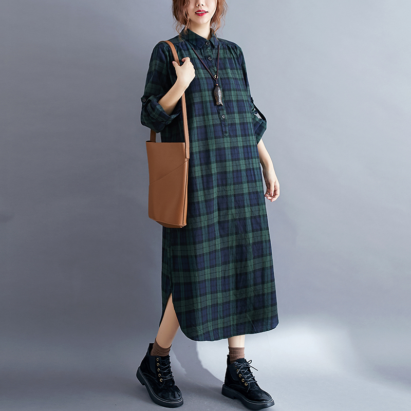 캐주얼 플레이드 긴소매 셔츠 드레스 여성용 봄 가을 패 - Korean Style A Line Shirt Dress 리뷰 및 가격