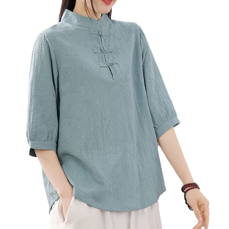 여성용, 반소매, 패치워크 디자인, 레트로 스타일, 봄 - Blouses 리뷰 및 가격