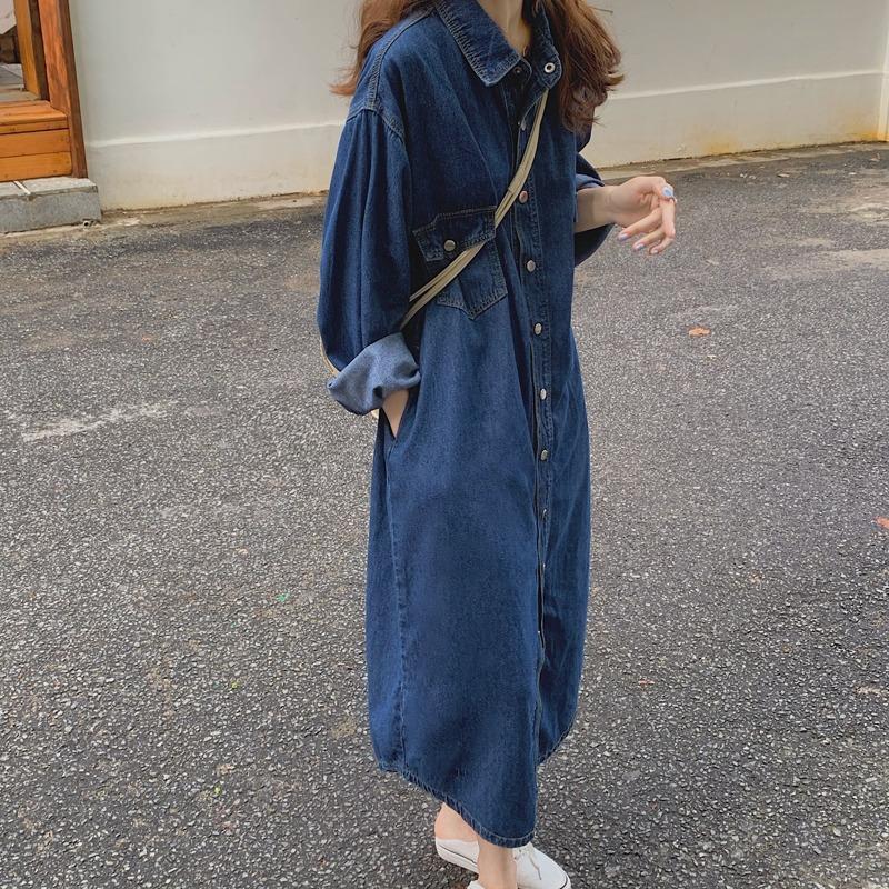 2026 새로운 여성 데님 셔츠 드레스 긴 소매 무릎  - Korean Style A Line Shirt Dress 리뷰 및 가격