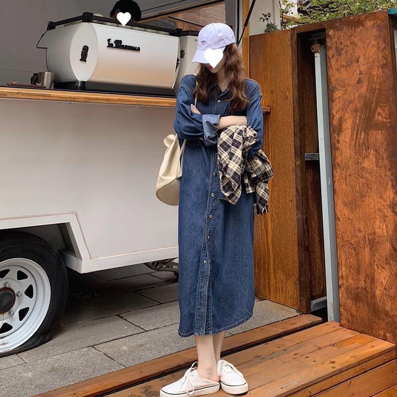 2026 새로운 여성 데님 셔츠 드레스 긴 소매 무릎  - Korean Style A Line Shirt Dress 리뷰 및 가격