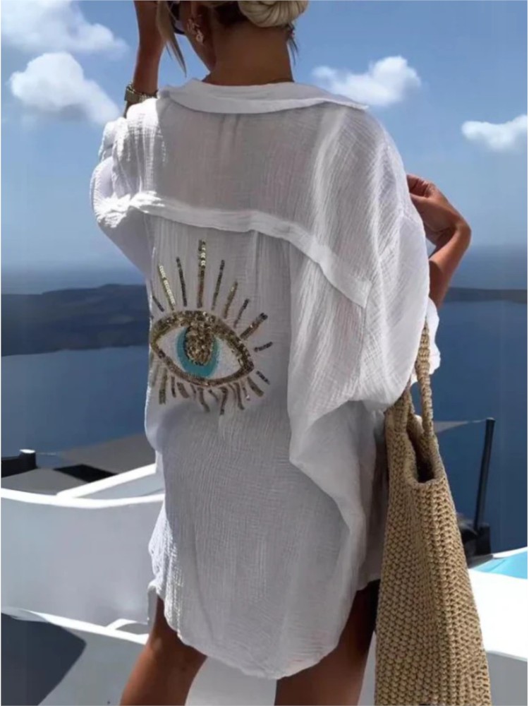여름 캐주얼 스팽글 아이 셔츠 드레스 여성 패션 비치  - Casual Loose Linen Shirt Dress 리뷰 및 가격