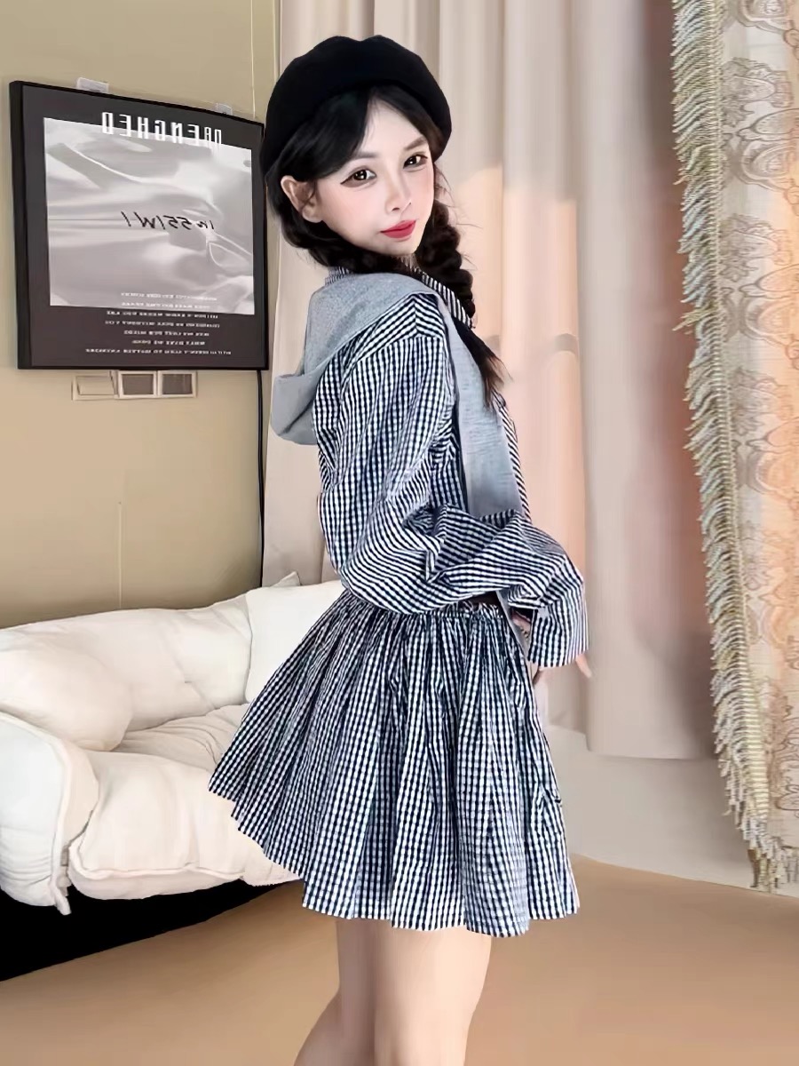 초가을 한국 스타일 셔츠 드레스 빈티지 체크무늬 스커트 - Korean Style A Line Shirt Dress 리뷰 및 가격