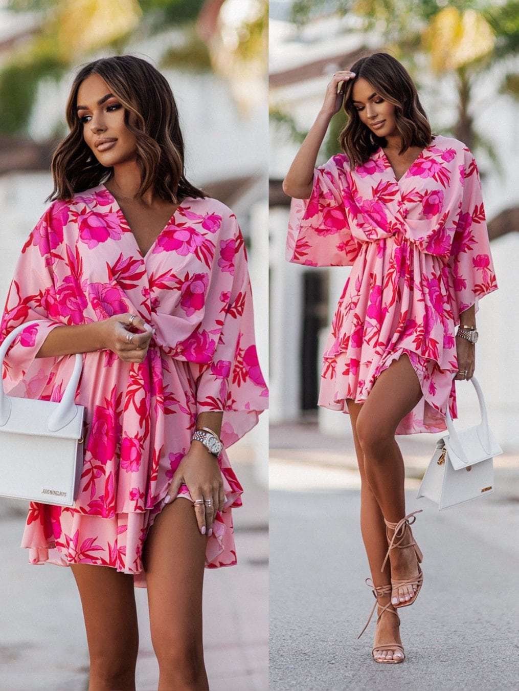 여성용 V넥 미니 스커트, 배트 슬리브, 하이 웨이스트 - French Vintage Floral Midi Dress 리뷰 및 가격