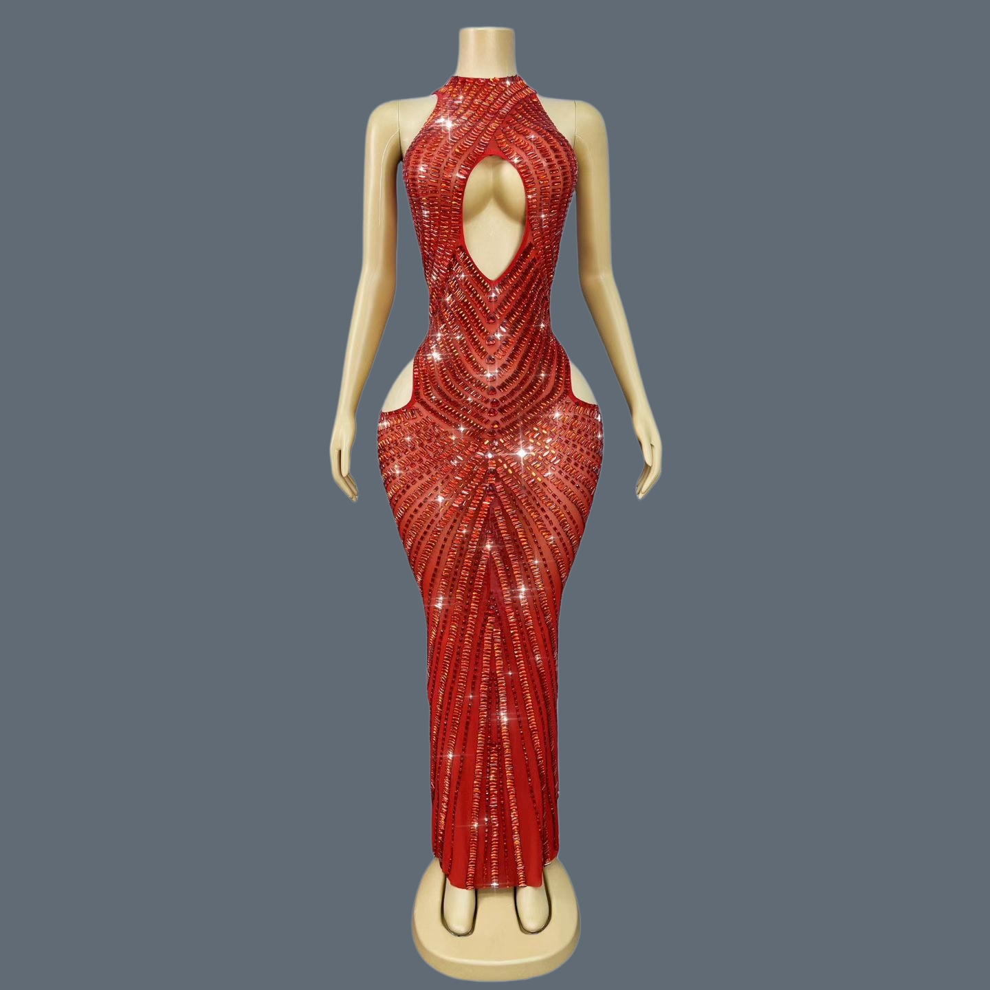 럭셔리 레드 라인스톤 속이 비치는 머메이드 드레스 반짝 - Sparkly Rhinestone Club Party Dress 리뷰 및 가격
